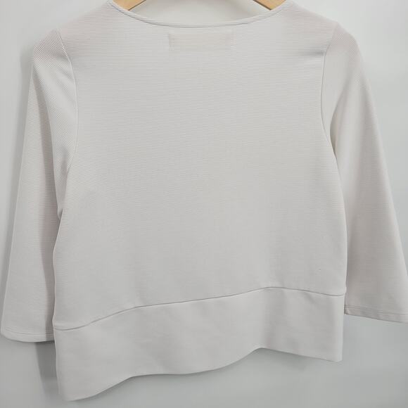 Zara Knit S White Top Blouse Tunic Relaxed 3/4 Length Sleeve Scoop - Picture 6 of 7